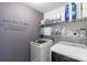 This well-organized laundry room features modern appliances, shelving for storage, and a playful wall decal at 8028 Tricia Pointe Pl, Indian Land, SC 29707