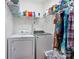 Efficient laundry room featuring modern washer and dryer with storage shelving at 108 Berkshire Ave, Belmont, NC 28012
