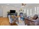 Cozy living room featuring a fireplace, hardwood floors, and comfortable seating arrangement at 150 Canopy Oak Ln, Statesville, NC 28625