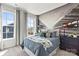 Comfortable bedroom featuring an interesting wall art, two windows, and modern lamps at 4387 Reed Creek Dr, Sherrills Ford, NC 28673