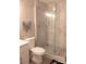 Modern bathroom with a sleek glass shower and decorative hanging wall art at 781 Niblick Dr, Gastonia, NC 28054