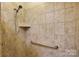 Close up of tile shower with safety bar and shower niche for added convenience at 1209 Waypoint Ct, Matthews, NC 28104