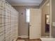 Bathroom with wood look flooring and white shower curtain at 1525 Oakridge Dr, Salisbury, NC 28146
