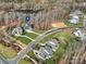 Aerial shot of home near a peaceful lake surrounded by lush greenery, highlighting its prime location at 2127 Nims Village Dr, Fort Mill, SC 29715