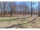 Backyard with a small bird bath in the center of the lawn and dormant grass with a wooded perimeter at 2274 Old Wilkesboro Rd, Statesville, NC 28625