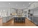Modern kitchen with an oversized island, stainless steel appliances, and custom cabinets at 18302 Town Harbour Rd, Cornelius, NC 28031