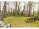 Spacious backyard features mature trees, lawn and patio furniture at 906 Forest Dr, Lancaster, SC 29720