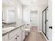 Bathroom with granite countertop, a large mirror, walk-in shower, and walk-in closet at 3430 Saddlebred Dr, Gastonia, NC 28052
