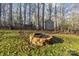 Large backyard featuring a fire pit, storage shed, and mature trees at 437 Buttermere Rd # 31, Fort Mill, SC 29715