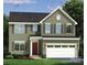 Two-story home with gray siding, black shutters, red front door, and two-car garage at 496 Kenyon Dr, Denver, NC 28037