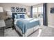 Inviting bedroom showcases a blue star-patterned comforter, paired with modern lamps and natural light for a serene ambiance at 497 Kenyon Dr, Denver, NC 28037
