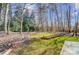 Expansive backyard with mature trees, brick retaining walls and a lush green lawn at 6548 Robin Hollow Dr, Mint Hill, NC 28227