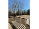 Backyard featuring a wooden deck, dry field, and forest at 191 Ashford Dr, Olin, NC 28660