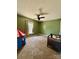 Bedroom with neutral carpet, ceiling fan, and green walls at 191 Ashford Dr, Olin, NC 28660