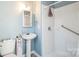Bathroom featuring a walk-in shower and pedestal sink with neutral paint at 279 Age Old Way, Rock Hill, SC 29732