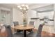 Dining room with wood floors, a chandelier, and an open view of the kitchen at 2941 Bellasera Way, Matthews, NC 28105