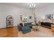 Open-concept living room with modern decor, stylish furnishings, and hardwood flooring at 4336 Tottenham Rd, Charlotte, NC 28226