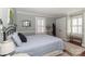 Calm bedroom featuring plantation shutters, grey-painted walls, and wood floors at 632 N Oakland Ave # Pt1, Statesville, NC 28677