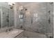 Elegant bathroom displays stylish grey tile in glass-encased walk-in shower at 632 N Oakland Ave # Pt1, Statesville, NC 28677