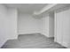 The basement is spacious with modern gray wood-look flooring, white walls, trim, and closet space at 7526 Dorn Cir, Charlotte, NC 28212