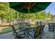 Serene backyard featuring a dining area under a green umbrella, perfect for relaxation at 15237 Red Canoe Way, Charlotte, NC 28278