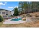 Backyard pool with waterfall feature and outdoor seating at 204 Silvercliff Dr, Mount Holly, NC 28120