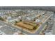 Aerial view highlighting a community with manicured lawns and a central green space for recreation at 2463 Diplomat Ln, Charlotte, NC 28210