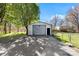 View of the property's detached garage with a roll-up door and a standard entry door for convenience at 4937 Lebanon Dr # 1, Charlotte, NC 28273