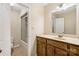 Bathroom showcasing a single vanity and bath with glass shower door at 133 Persimmon Creek Rd # 81, Kings Mountain, NC 28086