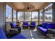 Enjoy this screened porch with multiple seating areas and backyard views at 1529 Alex Dr, Shelby, NC 28152