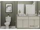 Bathroom featuring a toilet and vanity with neutral cabinets and drawers, white countertop, neutral walls at 8418 Norman Forest Rd, Lancaster, SC 29720