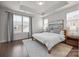 Main bedroom with hardwood floors, tray ceiling, large windows and neutral color palette at 1037 Naples Dr, Davidson, NC 28036