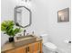 Modern bathroom featuring a concrete sink, geometric mirror, and decorative plant at 2010 Bessbrook Rd, Fort Mill, SC 29708