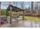 Relax on the patio under the gazebo, surrounded by a landscaped yard at 11924 Parks Farm Ln, Charlotte, NC 28277