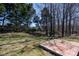 Spacious backyard with a brick patio and a mix of mature trees, offering a tranquil outdoor space at 3507 Sassafras Trl, Waxhaw, NC 28173