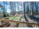 Outdoor deck with a lush backyard and mature trees at 8082 Golf Course N Dr, Denver, NC 28037