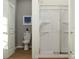 Contemporary bathroom showcasing a glass-enclosed shower and modern toilet, offering a clean design at 8426 Norman Forest Rd, Lancaster, SC 29720