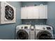 Well-organized laundry room featuring a modern front-loading washer and dryer and upper cabinets for storage at 126 W Morehouse Ave, Mooresville, NC 28117