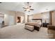 This bright and spacious main bedroom features neutral walls, vaulted ceilings, and plush carpet at 3019 Foggy Hollow Ln, Clover, SC 29710