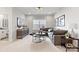 Cozy living room features a comfortable grey sofa, stylish coffee tables, and a large window for ample natural light at 5009 Duval Cir, Tega Cay, SC 29708
