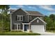 Charming two-story home with gray siding, black shutters, and a manicured front lawn at 5013 Duval Cir, Tega Cay, SC 29708