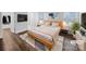 Staged bedroom with a modern bed frame, stylish rug, and ample natural light at 118 W Lee Ave, Bessemer City, NC 28016