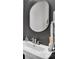 Close up of powder room with modern sink, mirror and dark gray walls at 6278 Ashton Park Dr, Denver, NC 28037