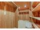 Cedar closet with wood paneling on ceiling, walls and shelving at 14629 Glen Valley Ct, Charlotte, NC 28278