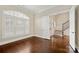 Office with hardwood flooring, shuttered windows and a view of entry stairs at 14629 Glen Valley Ct, Charlotte, NC 28278