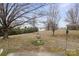 Landscaped backyard with a decorative tiered fountain surrounded by bare trees at 9413 Pastern Ct, Charlotte, NC 28216