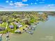 An aerial view of the neighborhood and nearby lake, showcasing a private boat dock at 171 Longboat Rd, Mooresville, NC 28117
