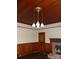 Living room featuring a decorative light fixture, a fireplace, and classic wood paneling at 201 W Rice St, Landis, NC 28088