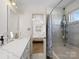 Bathroom with tub and shower with a view to the bedroom at 4540 Hounds Run Dr, Matthews, NC 28105