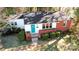 Aerial view of a charming single-story home with a bright turquoise front door at 1001 E 8Th Ave, Gastonia, NC 28054
